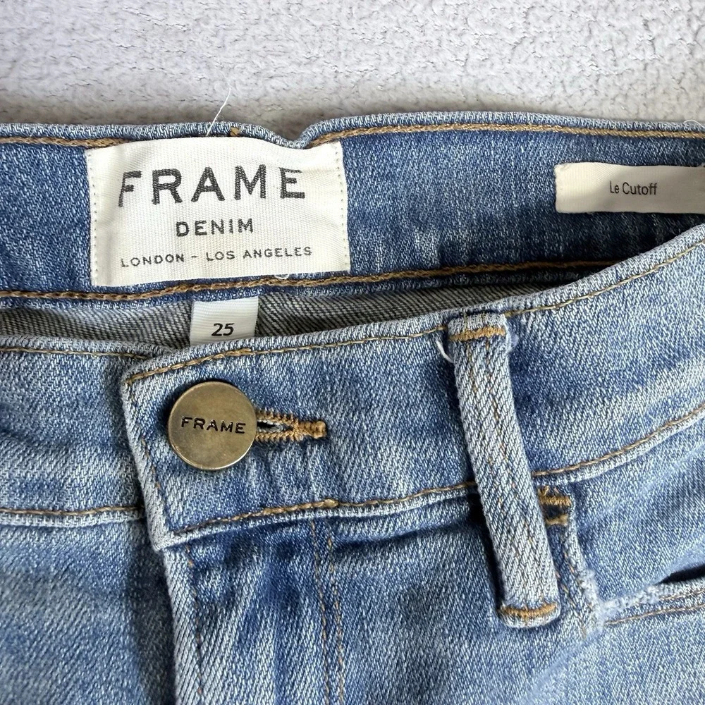 Frame Le Cutoff Raw Hem Denim Shorts Medium Wash Albion Valley Size 25
